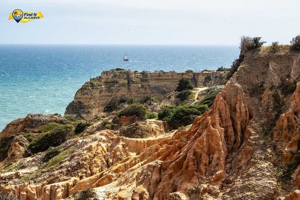 Hiking trail along dramatic Algarve cliffs overlooking the Atlantic Ocean