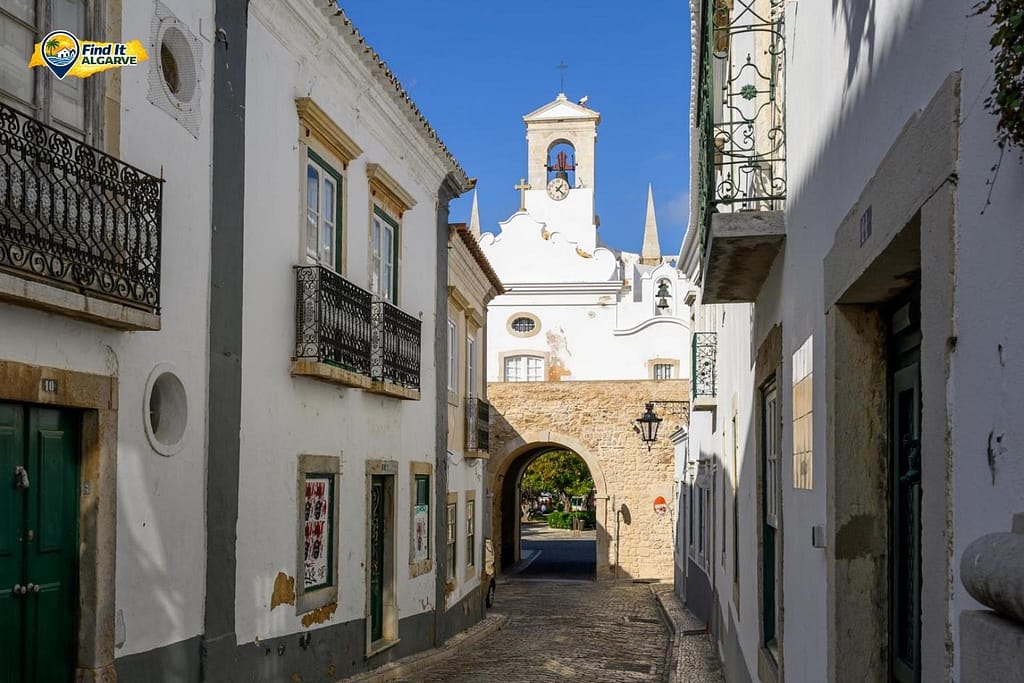 Historic old town of Faro in the central Algarve Portugal with cathedral and city walls
