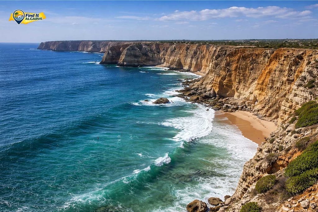 Sagres cliffs and Atlantic Ocean waves in the western Algarve Portugal