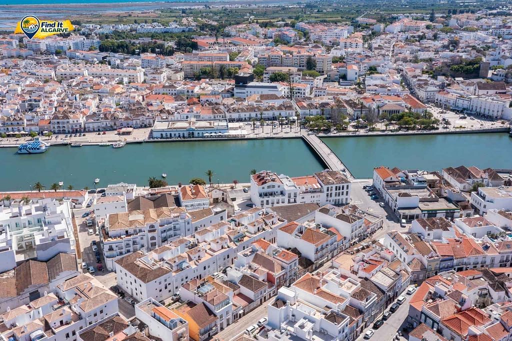 Historic Tavira town and Roman bridge over the Gilao river in the eastern Algarve Portugal