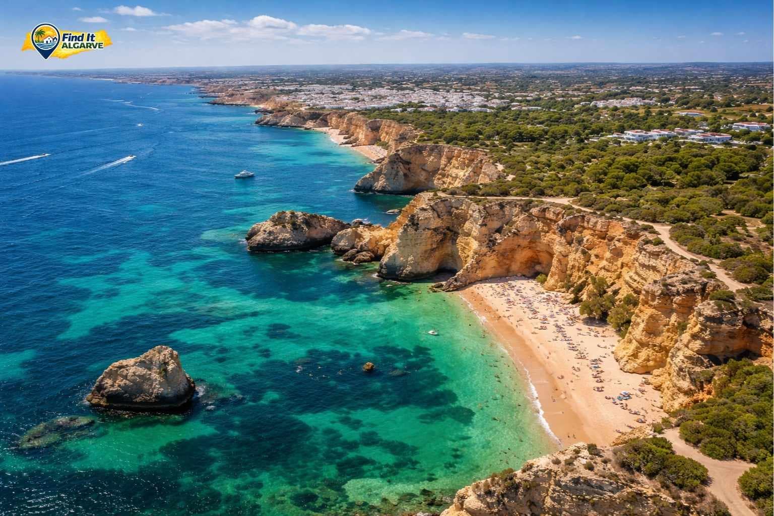 Beautiful coastline in the central Algarve Portugal with cliffs and sandy beaches