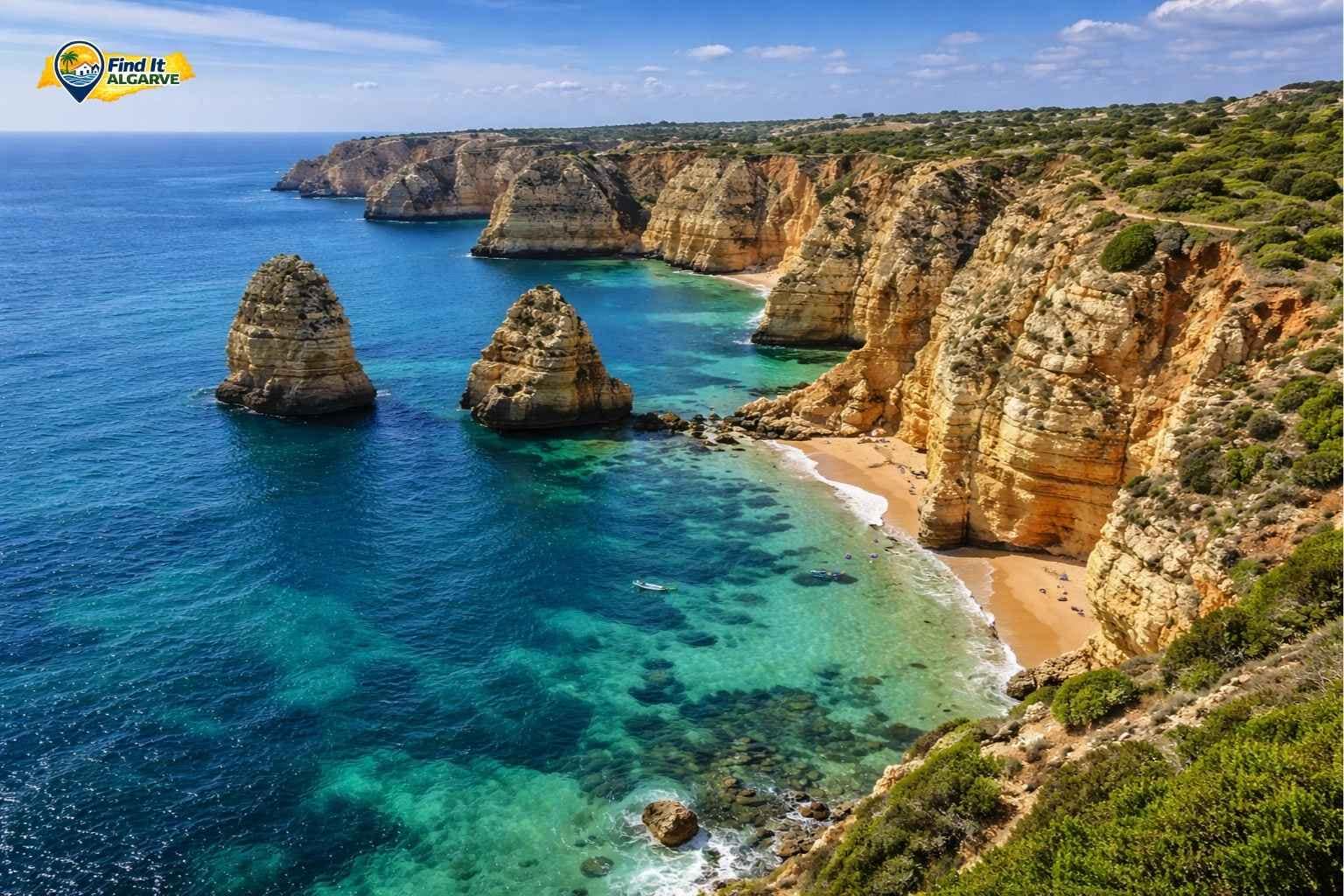 Dramatic cliffs and coastline in the western Algarve Portugal